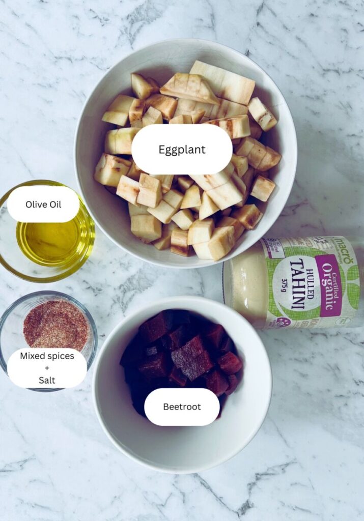 All ingredients for the homemade eggplant dip.  